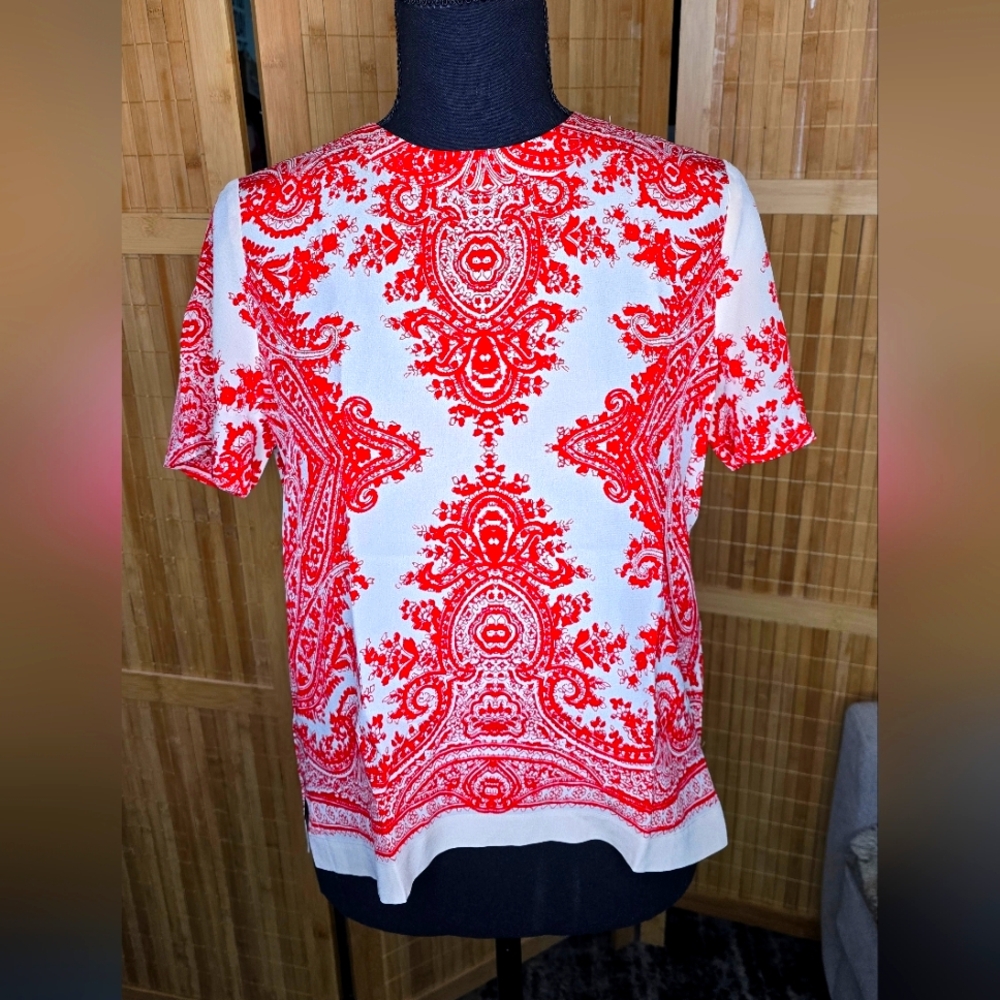 Red and White Patterned Women's Top MADEWELL Silk 100%